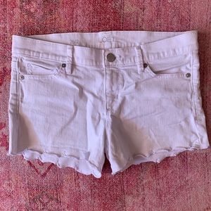 White scallop edge denim shorts